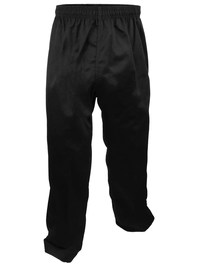 black-karate-uniform-pants karate uniform pants with elastic waistband for comfortable martial arts training.