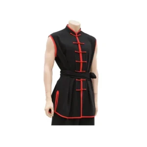 Black Sleeveless Kung Fu Uniform with Red Trim | Traditional Martial Arts Training Outfit